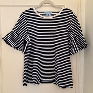 Draper James Navy and White Striped Short Sleeve Top